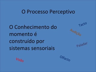 O Processo Perceptivo O Conhecimento do momento é construído por sistemas sensoriais  Visão Olfacto Audição Tacto Paladar 
