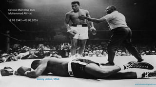 prof.mlcastro@gmail.com
Cassius Marcellus Clay
Muhammad Ali-Haj
17.01.1942 – 03.06.2016
Sonny Liston, 1964
 