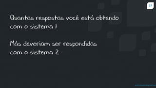 27
prof.mlcastro@gmail.com
Quantas respostas você está obtendo
com o sistema 1
Más deveriam ser respondidas
com o sistema 2
 