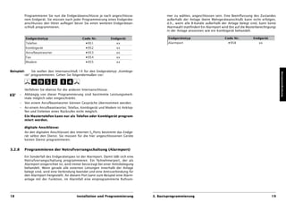 Programmieren Sie nun die Endgeräteanschlüsse je nach angeschlosse-                mer zu wählen, angeschlossen sein. Eine Beeinflussung des Zustandes
            nem Endgerät. Sie müssen nach jeder Programmierung eines Endgeräte-                außerhalb der Anlage (beim Mehrgeräteanschluß) kann nicht erfolgen,
            anschlusses den Hörer auflegen bevor Sie einen weiteren Endgerätean-               d.h., wenn alle B-Kanäle außerhalb der Anlage belegt sind, kann keine
            schluß programmieren.                                                              Alarmwahl stattfinden! Ein Alarmport wird (bis auf die Masterberechtigung)
                                                                                               in der Anlage ansonsten wie ein Kombigerät behandelt.

            Endgerätetyp                          Code Nr.           Endgerät                   Endgerätetyp                          Code Nr.           Endgerät
            Telefon                                 D951                 xx                     Alarmport                               D958                 xx
            Kombigerät                              D952                 xx
            Anrufbeantworter                        D953                 xx
            Fax                                     D954                 xx
            Modem                                   D955                 xx


Beispiel:        Sie wollen den Internanschluß 14 für den Endgerätetyp „Kombige-




                                                                                                                                                                            Basisprogrammierung
            rät“ programmieren. Gehen Sie folgendermaßen vor:



            Verfahren Sie ebenso für die anderen Internanschlüsse.
        –   Abhängig von dieser Programmierung sind bestimmte Leistungsmerk-
            male möglich oder eingeschränkt.
        –   Von einem Anrufbeantworter können Gespräche übernommen werden.
        –   An einem Anrufbeantworter, Telefax, Kombigerät und Modem ist Anklop-
            fen und Einleiten eines Rückrufes nicht möglich.
            Ein Mastertelefon kann nur als Telefon oder Kombigerät program-
            miert werden.

            digitale Anschlüsse:
            An den digitalen Anschlüssen des internen S0-Ports bestimmt das Endge-
            rät selbst den Dienst. Sie müssen für die hier angeschlossenen Geräte
            keinen Dienst programmieren.


3.2.8       Programmieren der Notrufvorrangschaltung (Alarmport)

            Ein Sonderfall des Endgerätetypes ist der Alarmport. Damit läßt sich eine
            Notrufvorrangschaltung programmieren. Ein Teilnehmerport, der als
            Alarmport eingerichtet ist, wird immer bevorzugt bei einer Amtsbelegung
            behandelt. Wenn gerade alle externen Leitungen innerhalb der Anlage
            belegt sind, wird eine Verbindung beendet und eine Amtsverbindung für
            den Alarmport hergestellt. An diesem Port kann zum Beispiel eine Alarm-
            anlage mit der Funktion, im Alarmfall eine einprogrammierte Rufnum-




18                                             Installation und Programmierung          3. Basisprogrammierung                                                        19
 