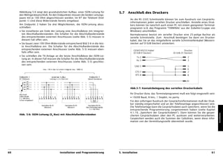 Abbildung 5-6 zeigt den grundsätzlichen Aufbau einer ISDN-Leitung für       5.7    Anschluß des Druckers
     den Mehrgeräteanschluß. An den Endpunkten müssen die beiden Leitungs-
     paare mit je 100 Ohm abgeschlossen werden. Im NT der Telekom (End-
                                                                                          An die RS 232C-Schnittstelle können Sie zum Ausdruck von Gesprächs-
     punkt 1) sind diese Widerstände bereits eingebaut.
                                                                                          informationen jeden seriellen Drucker anschließen. Anstelle eines Druk-
     Am Endpunkt 2 haben Sie drei Möglichkeiten, die ISDN-Leitung abzu-                   kers können Sie natürlich auch einen PC mit einem geeigneten Terminal-
     schließen:                                                                           programm (z.B. das Programm ‘TERMINAL’ aus der Zubehör-Gruppe von
     • Sie installieren am Ende der Leitung eine Anschlußdose mit integrier-              Windows) anschließen.
       ten Abschlußwiderständen. Die Schalter für die Abschlußwiderstände                 Normalerweise besitzt ein serieller Drucker eine 25-polige Buchse als
       des entsprechenden externen Anschlusses (siehe Abb. 5-5) müssen in                 serielle Schnittstelle. Zum Anschluß benötigen Sie dann ein Drucker-
       diesem Fall offen sein.                                                            kabel, das Sie an das mitgelieferte serielle Schnittstellenkabel (Western-
     • Sie bauen zwei 100 Ohm-Widerstände entsprechend Bild 5-6 in die letz-              stecker auf D-SUB-Stecker) anstecken:
       te Anschlußdose ein. Die Schalter für die Abschlußwiderstände des
       entsprechenden externen Anschlusses (siehe Abb. 5-5) müssen eben-                    GESKO-RS232-Kabel                            Drucker
       falls offen sein.                                                                    (D-SUB-9 Stecker)                  (D-SUB-25 Stecker)
     • Sie schließen die TK-Anlage an die letzte Anschlußdose der ISDN-Lei-
                                                                                               Tx 2                                         2
       tung an. In diesen Fall müssen die Schalter für die Abschlußwiderstände
                                                                                               Rx 3                                         3
       des entsprechenden externen Anschlusses (siehe Abb. 5-5) geschlos-
       sen sein.
                                                                                             GND 5                                          5
                                                                                                                                            6
                                                                                              CTS 7                                         7
                                                                                              RTS 8                                         8

                                                                                                                                           20


                                                                                          Abb.5-7: Kontaktbelegung des seriellen Druckerkabels

                                                                                          Ihr Drucker (bzw. das Terminalprogramm) muß wie folgt eingestellt sein:
                                                                                          • 19200 Baud, 8 bits, 1 Stopbit, no parity
                                                                                          Für den sofortigen Ausdruck der Gesprächsinformationen muß der Druk-
                                                                                          ker ständig eingeschaltet und an der Telefonanlage angeschlossen sein.
                                                                                          Die Telefonanlage kann die Gesprächsdaten auch speichern, wenn Sie die
                                                                                          entsprechende Programmierung vorgenommen haben (siehe Kapitel
                                                                                          4.1.19, „Speichern der Gesprächsdaten“). Dann können Sie die gespei-




                                                                                                                                                                       Installation
     Abb. 5-6: ISDN-Leitung (So-Bus) mit Abschlußwiderständen                             cherten Gesprächsdaten über den PC auslesen und weiterverarbeiten.
                                                                                          Gespeichert werden auch die Summen der Gebühren, wenn diese Infor-
                                                                                          mation von der Vermittlungsstelle übermittelt wurde.




60                                     Installation und Programmierung           5. Installation                                                                61
 