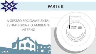 UNIRUNIR
PARTE III
A GESTÃO SOCIOAMBIENTAL
ESTRATÉGICA E O AMBIENTE
INTERNO
 