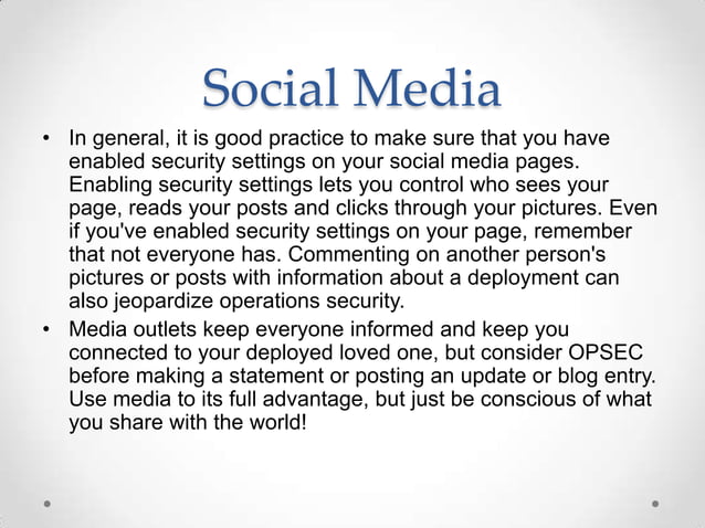 Persec Protection Services OPSEC / PERSEC | PPTX | Internet Safety | Parenting