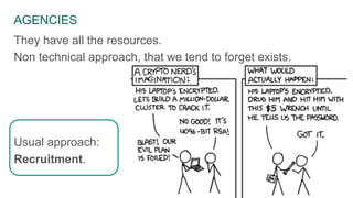 AGENCIES 
They have all the resources. 
Non technical approach, that we tend to forget exists. 
Usual approach: 
Recruitment. 
 