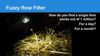 Fuzzy Row Filter
How do you find a single time
series out of 1 million?
For a day?
For a month?
 