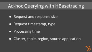 ●
●
●
●
Ad-hoc Querying with HBasetracing
 