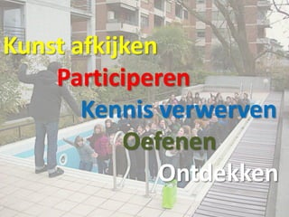 Kunst afkijken
Participeren
Kennis verwerven
Oefenen
Ontdekken

 