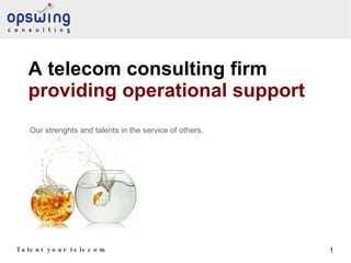 A telecom consulting firm providing operational support Our strenghts and talents in the service of others. 