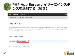 PHP App Serverレイヤーにインスタ
ンスを追加する（続き）
62
 