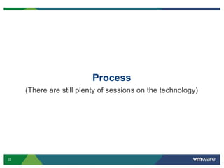 22
Process
(There are still plenty of sessions on the technology)
 