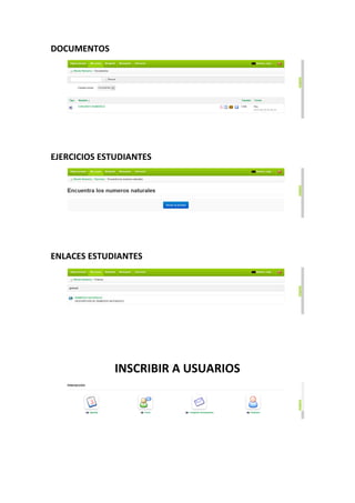 DOCUMENTOS
EJERCICIOS ESTUDIANTES
ENLACES ESTUDIANTES
INSCRIBIR A USUARIOS