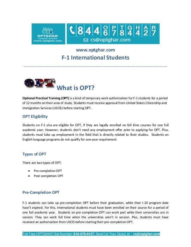 What Is Opt Optional Practical Training Types Of Opt For F1 Inter