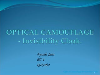 1
Optical Camouflage-Invisibility Cloak
Ayush Jain
EC-1
1507162
 