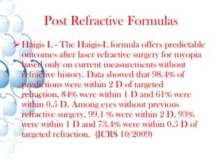 Optical Biometry based	St. Dev.: 0.25 to 0.5DUS vs. Optical BiometryCorneal Curvature