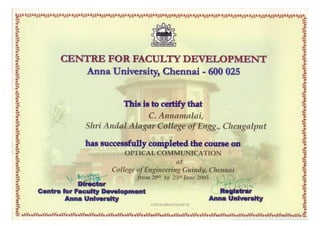Certificate On Optical Communication