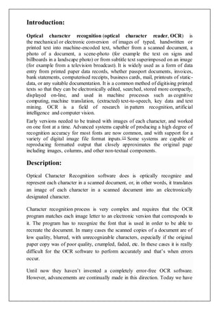 Optical character recognition IEEE Paper Study | DOCX