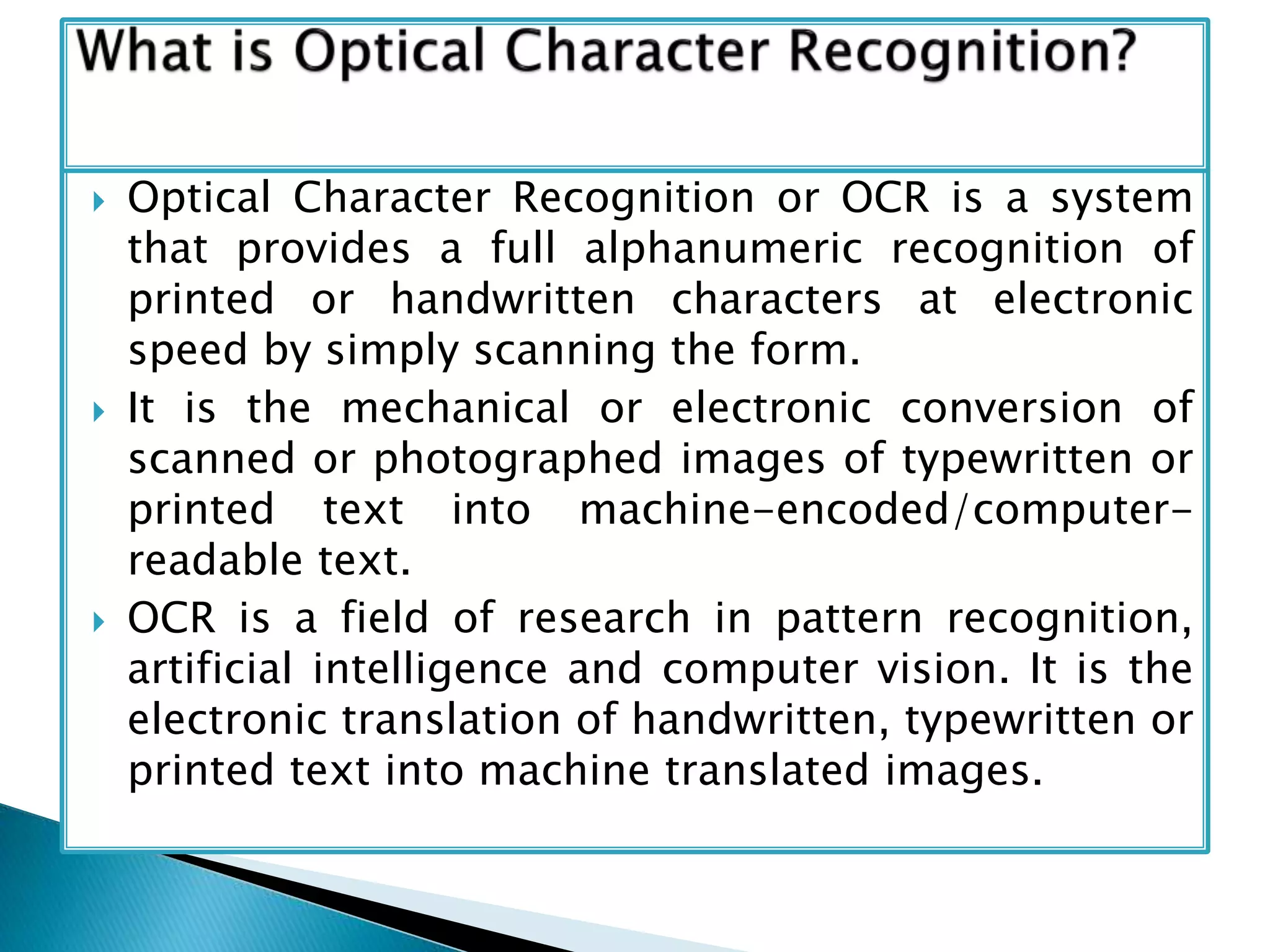 Optical character recognition (ocr) ppt | PPTX | Desktop Publishing ...