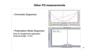 175
Other FO measueremnts
• Chromatic Dispersion.
• Polarisation Mode Dispersion
Only for Singlemode application
Channel length > 2 km
 
