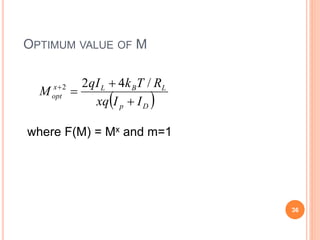 OPTIMUM VALUE OF M
where F(M) = Mx and m=1
 Dp
LBLx
opt
IIxq
RTkqI
M


 /422
36
 