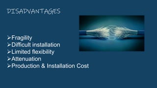 DISADVANTAGES
Fragility
Difficult installation
Limited flexibility
Attenuation
Production & Installation Cost
 