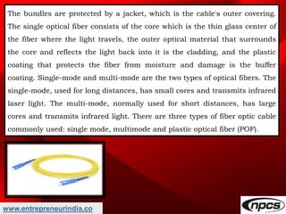 www.entrepreneurindia.co
The bundles are protected by a jacket, which is the cable's outer covering.
The single optical fi...