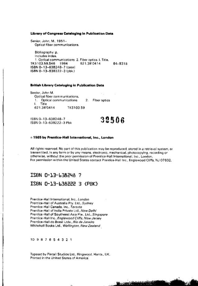 Optical Fiber Communications Principles And Practice By John M Senior