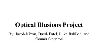 Optical Illusions Project
By: Jacob Nixon, Darsh Patel, Luke Babilon, and
Conner Steenrod
 