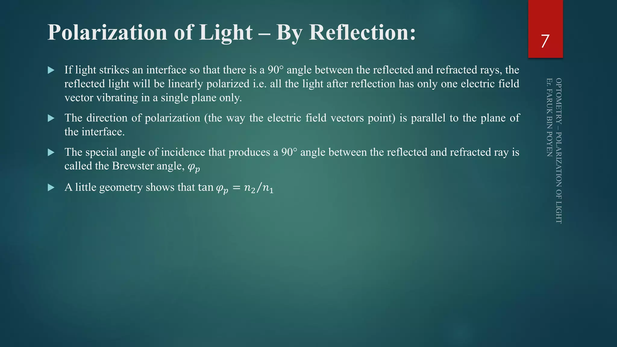 OPTOMETRY - Part V POLARIZATION OF LIGHT | PDF