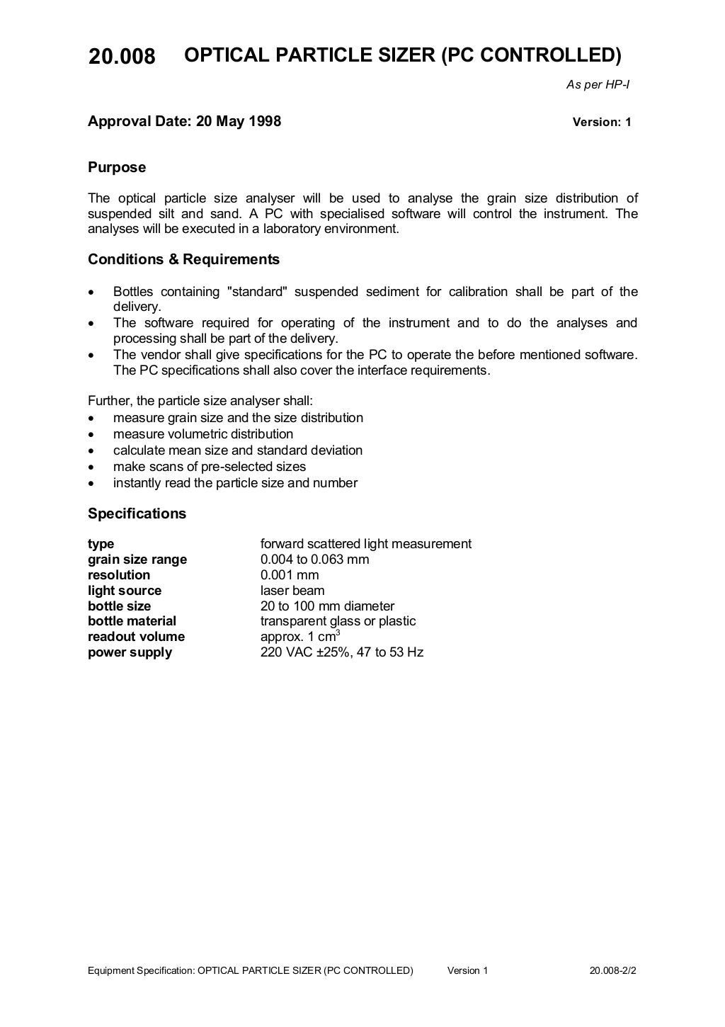 Optical particle sizer pc controlled