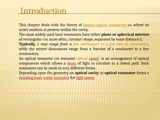 Comprehensive Overview of Passive Optical Resonators: Theory, Stability ...