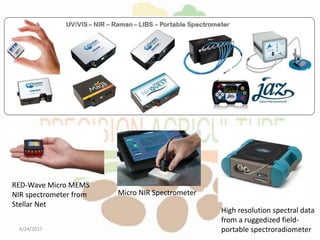 RED-Wave Micro MEMS
NIR spectrometer from
Stellar Net
Micro NIR Spectrometer
High resolution spectral data
from a ruggedized field-
portable spectroradiometer4/24/2017 17
 