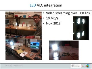 LED VLC integration
• Video streaming over LED link
• 10 Mb/s
• Nov. 2013
March 2014 - OQCG Seminars
 