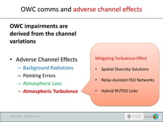 OWC comms and adverse channel effects
Mitigating Turbulence Effect
• Spatial Diversity Solutions
• Relay-Assisted FSO Netw...