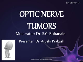 OPTIC NERVE
TUMORS
Moderator: Dr. S.C. Bubanale
Presenter: Dr. Arushi Prakash
1Department of Ophthalmology, JNMC
29th October ’14
 