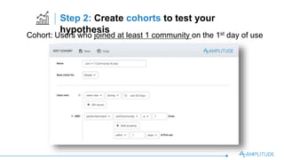 Step 2: Create cohorts to test your hypothesis
Cohort: Users who joined at least 1 community on the 1st day of use
 