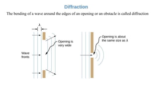 The bending of a wave around the edges of an opening or an obstacle is called diffraction
 