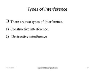 May 29, 2025 anjumk38dmc@gmail.com 174
Types of interference
 There are two types of interference.
1) Constructive interference.
2) Destructive interference
 