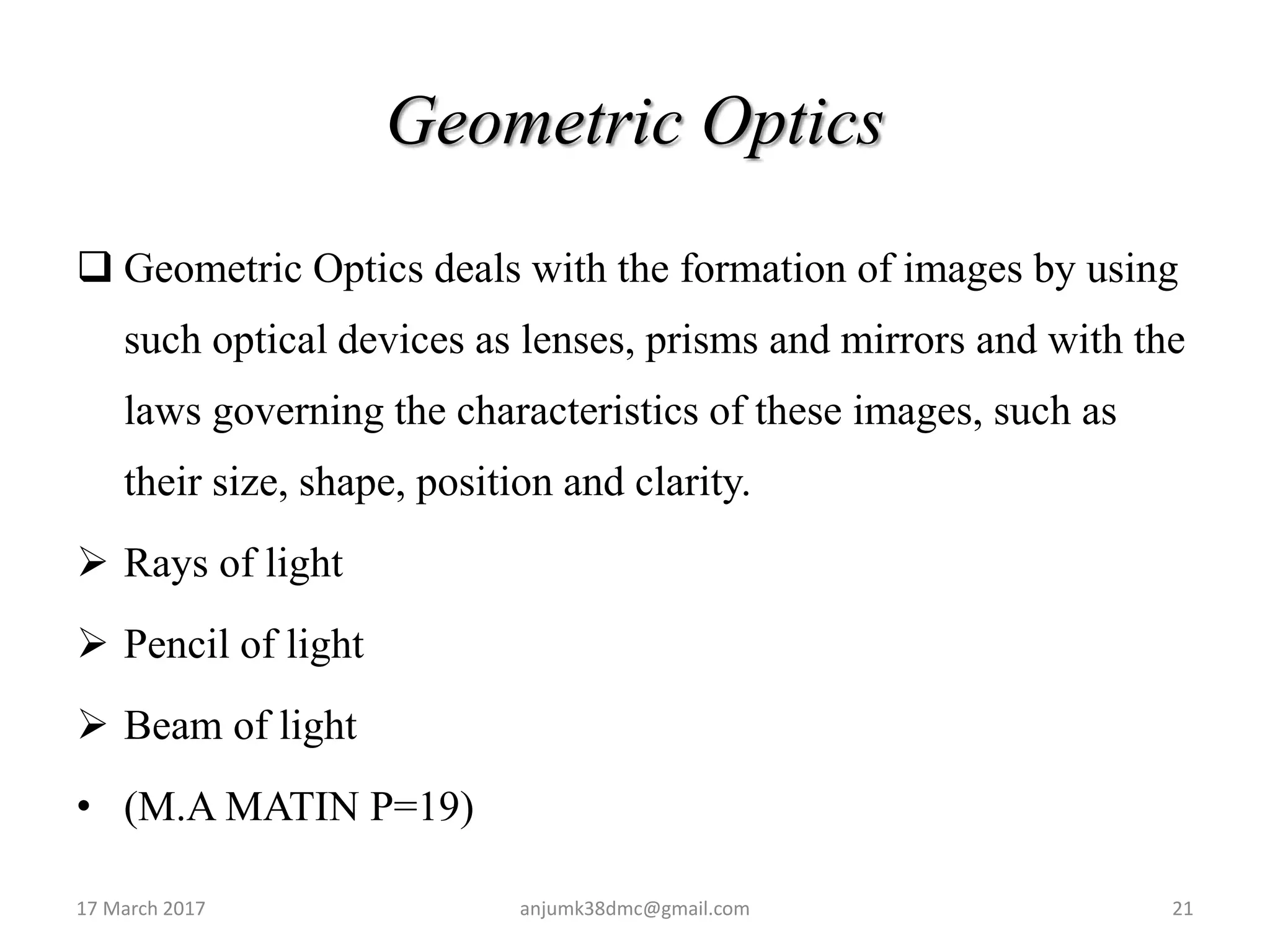 Optics basics concepts | PPTX