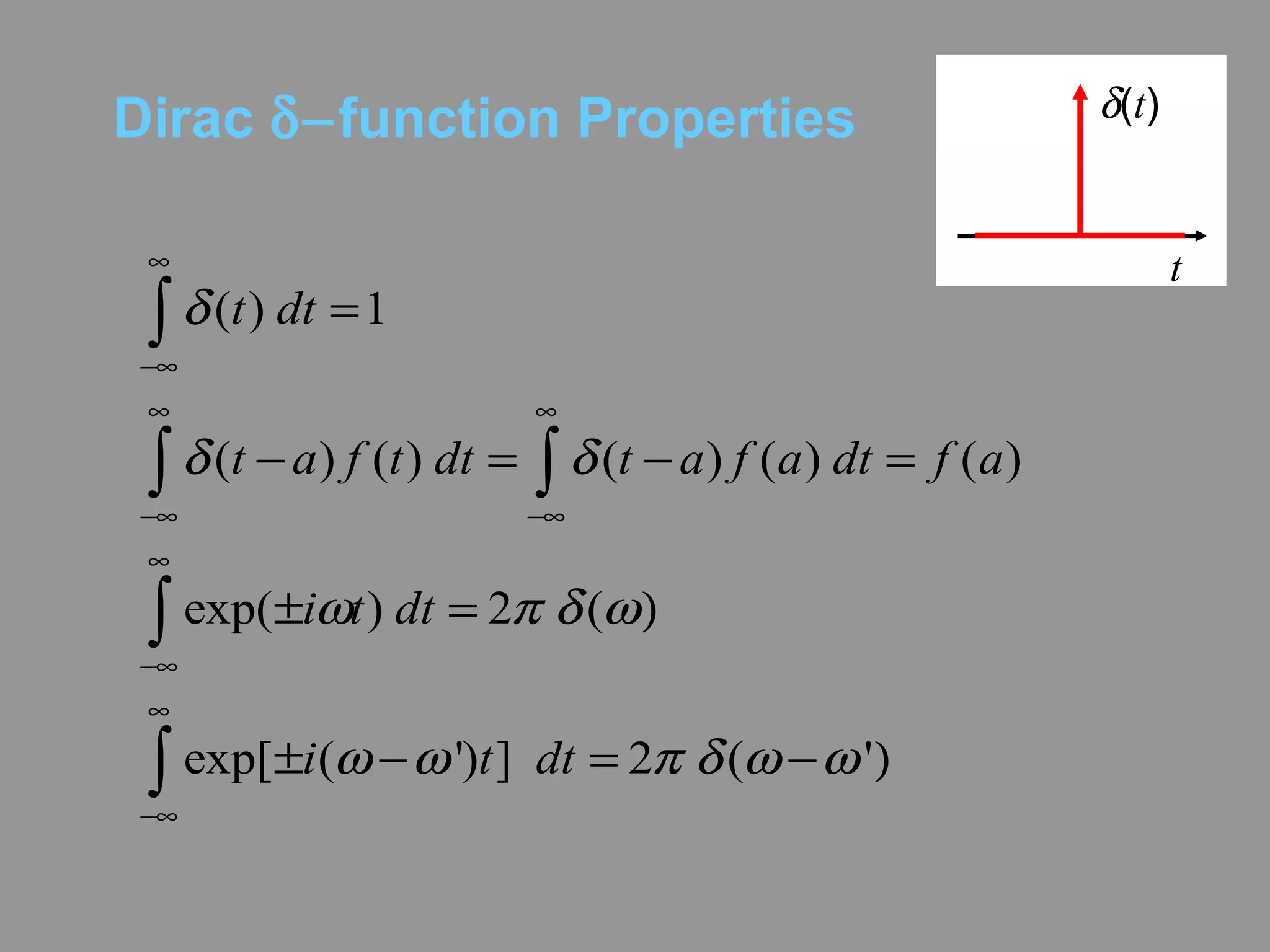 Dirac   function Properties t  ( t ) 