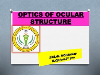 OPTICS OF OCULAR
STRUCTURE
1
 