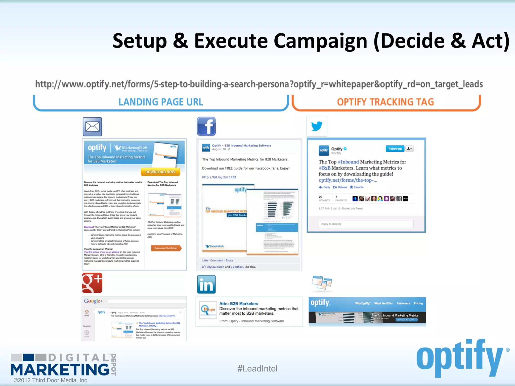 Setup	
  &	
  Execute	
  Campaign	
  (Decide	
  &	
  Act)
                                                                                       	
  




                                                 #LeadIntel
©2012 Third Door Media, Inc.
 