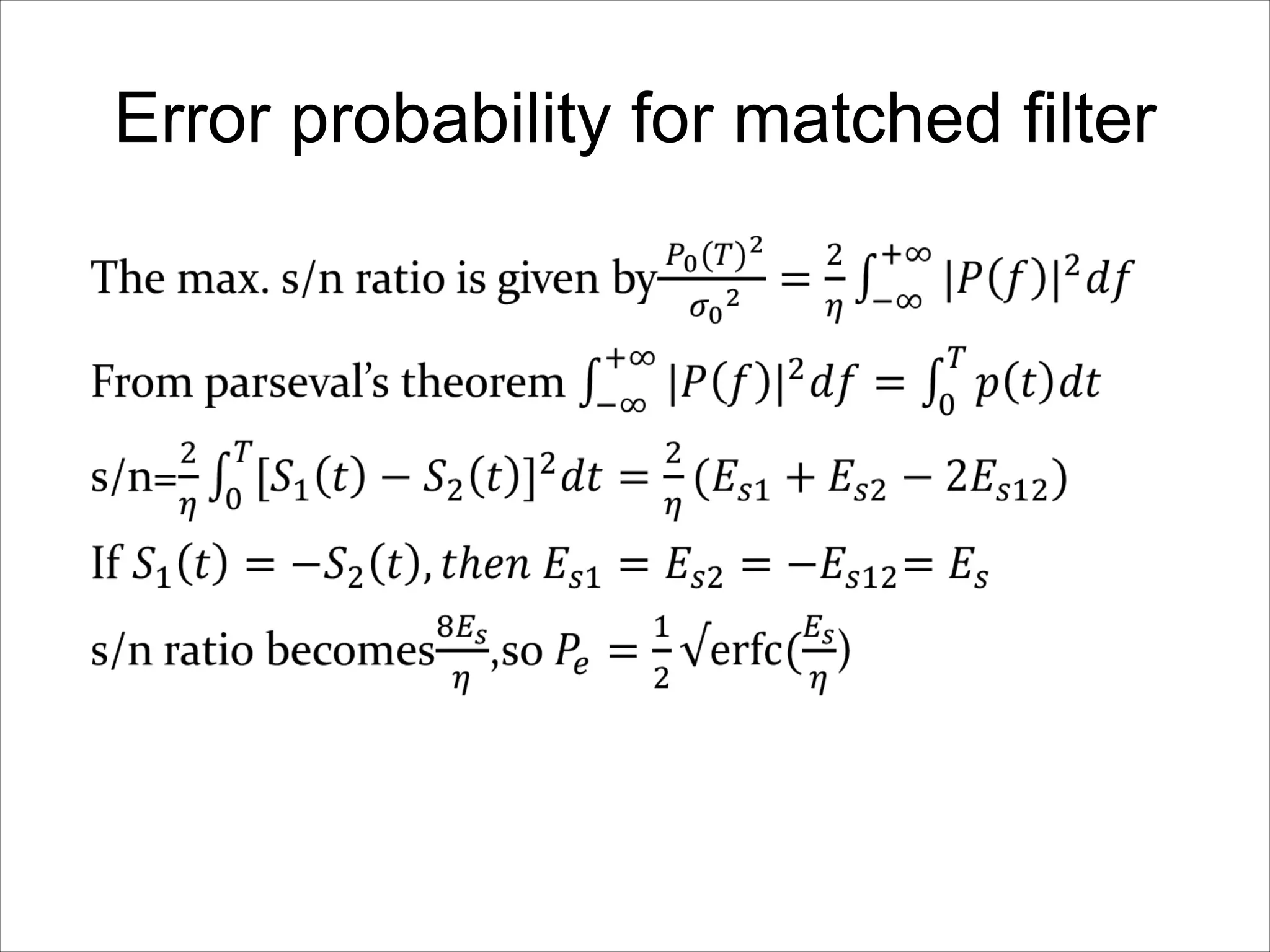 Error probability for matched filter