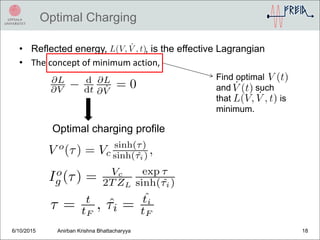 Optimal Charging
6/10/2015 Anirban Krishna Bhattacharyya 18
• Reflected energy, , is the effective Lagrangian
• The concept of minimum action,
Optimal charging profile
Find optimal
and such
that is
minimum.
 