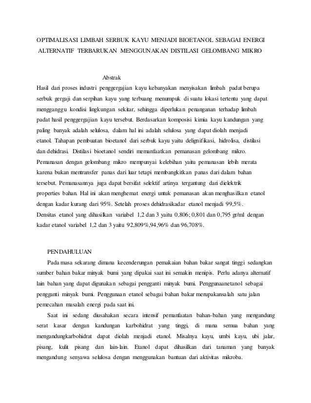 k,;Optimalisasi limbah serbuk kayu menjadi bioetanol