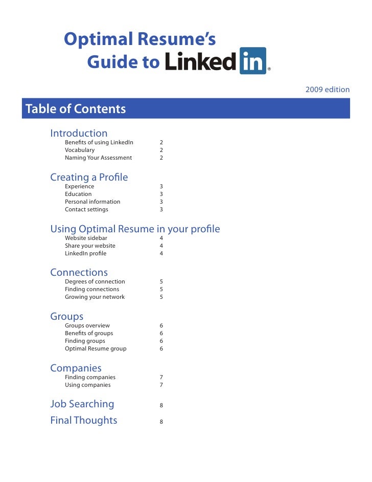 optimal resume linked in guide contents of a resume