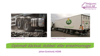Johan Granlund, HGAB
Optimalt däckval, dubbel- eller enkelmontage
Chereau / AH LastvagnarVolvo: Tandem Axle Lift
 