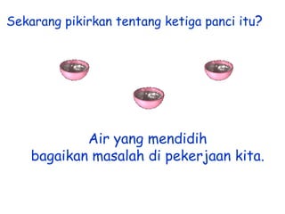 Sekarang pikirkan tentang ketiga panci itu?

Air yang mendidih
bagaikan masalah di pekerjaan kita.

 