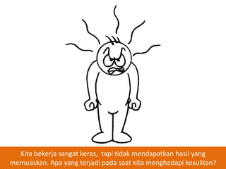 Kita bekerja sangat keras, tapi tidak mendapatkan hasil yang
memuaskan. Apa yang terjadi pada saat kita menghadapi kesulitan?

 