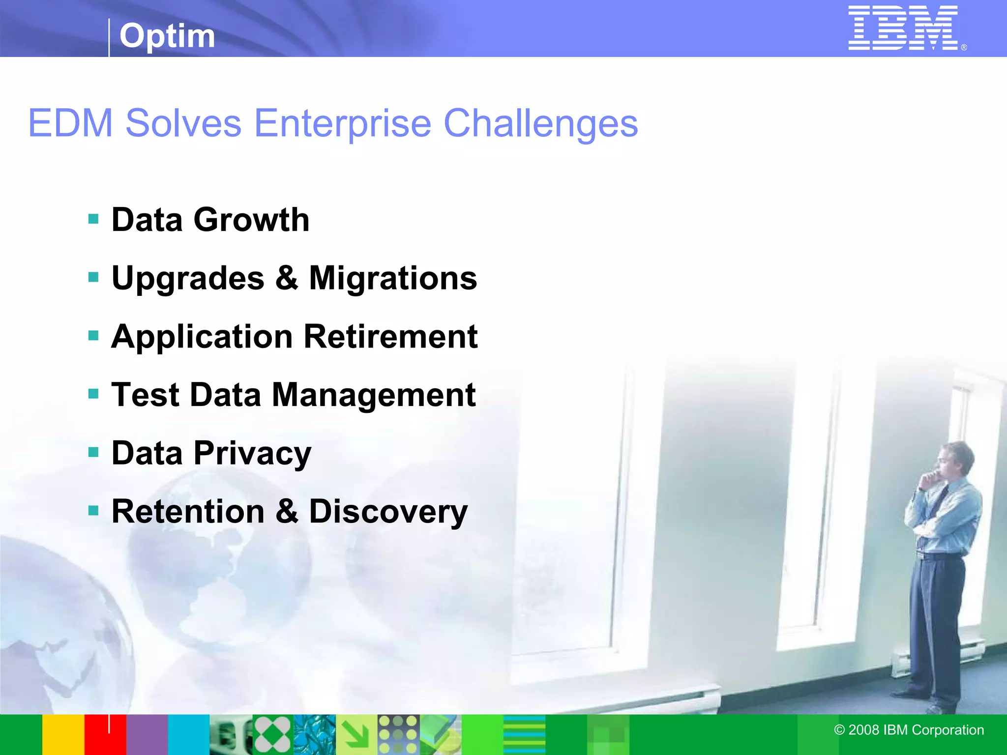 EDM Solves Enterprise Challenges Data Growth Upgrades & Migrations Application Retirement Test Data Management Data Privacy Retention & Discovery 