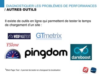 / AUTRES OUTILS
- 12 -
DIAGNOSTIQUER LES PROBLÈMES DE PERFORMANCES
Il existe de outils en ligne qui permettent de tester le temps
de chargement d’un site :
*Web Page Test : il permet de tester en changeant la localisation
 